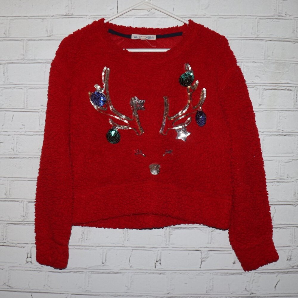 🎄 Wallflower Fuzzy Holiday Sweater · Size Small · Red · Reindeer Design